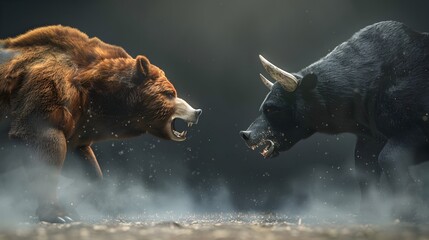 Bull and bear market face off concept
