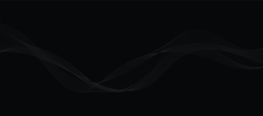 Abstract grey wavy lines on a black background. Vector modern black background template. Dotted wave lines.	