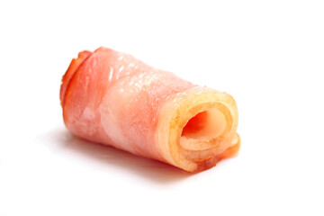 bacon roll fried on isolated white background