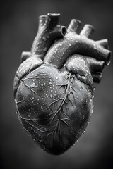 Anatomical Human Heart with Water Droplets
