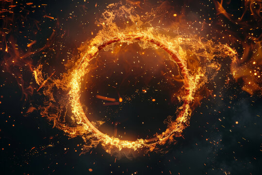big circle with flames burning. a huge fire exploded. sparks on a dark background --ar 3:2 --style raw Job ID: 37cbbdcf-6243-44b5-b03b-ce9b616b7374