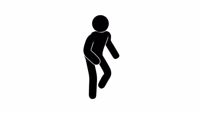 Pictogram old man walking cycle. Elderly stickman. Looping animation with alpha channel.
