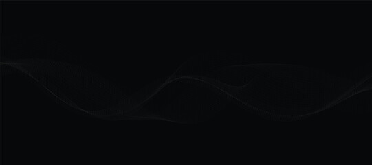 Abstract grey wavy lines on a black background. Vector modern black background template. Dotted wave lines.	