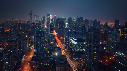 City Lights in Motion: Stunning Drone Shot of Night Traffic