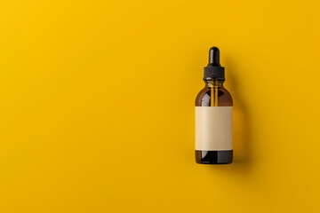 Clean and simple skincare bottle on a mustard yellow isolated solid background, promoting a natural and minimalist aesthetic, - obrazy, fototapety, plakaty