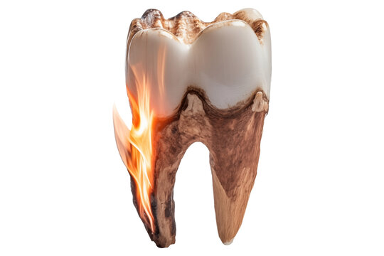 close up to an Ashtray Burning teeth PNG isolated on a white and transparent background - Dangers of smoking effect World No Tobacco Day Concept