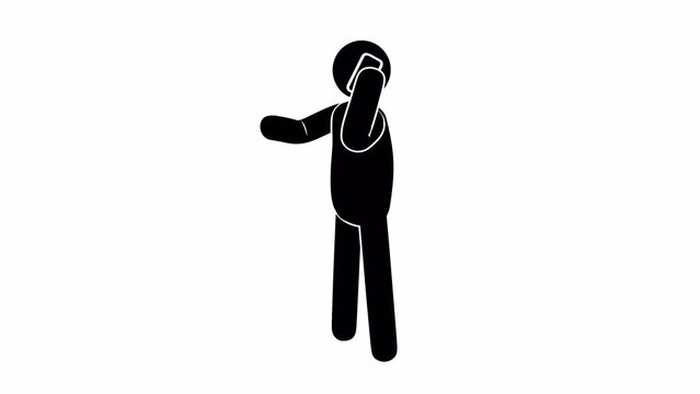 Pictogram man speaks emotionally on the phone. Stickman with a smartphone. Looping animation with alpha channel