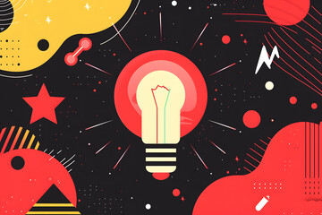 Digital light bulb glows in space filled with stars.