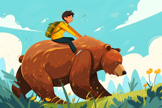 a child with bear in the forest.