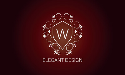 Stylish graceful monogram , Elegant line art logo design in Art Nouveau style with letter W. Concept for boutique, hotel, restaurant, floral shop, jewelry, fashion, wine, heraldic, emblem