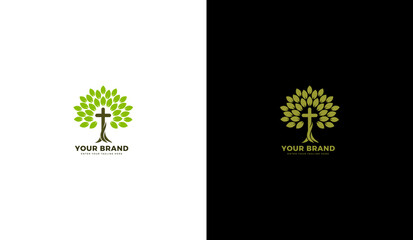 Cross tree logo. Christian gospel icon. Vector illustration