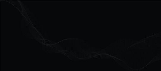Abstract grey wavy lines on a black background. Vector modern black background template. Dotted wave lines.	