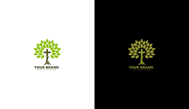 Cross tree logo. Christian gospel icon. Vector illustration