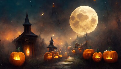 halloween background with pumpkins - obrazy, fototapety, plakaty