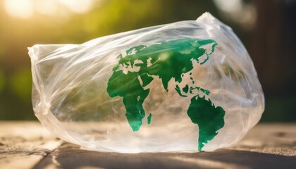 World map in a plastic bag: environmental concept - obrazy, fototapety, plakaty