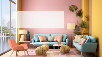 Special offer banner for living room interior design, sale and promotion campaign.