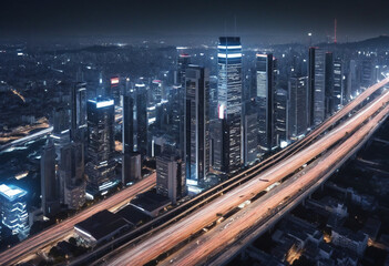 Fototapeta na wymiar High speed data neon moving fast into smart city. Technology background. 