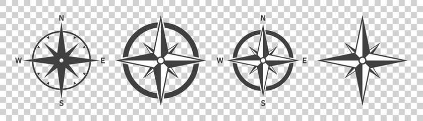 Simple set of compass icons. Set of compass symbols on white isolate - obrazy, fototapety, plakaty