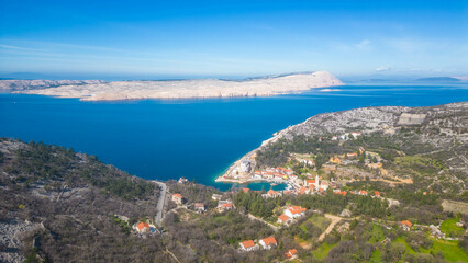Naklejka na ściany i meble Experience the awe-inspiring beauty of Viewpoint Zavratnica, nestled along the stunning coastline of Croatia shoted on drone