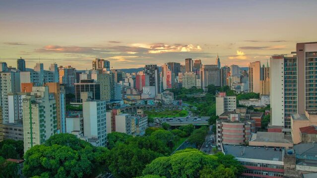 Amazing sunset timelapse on Sao Paulo Skyline, Brazil, Latin America.