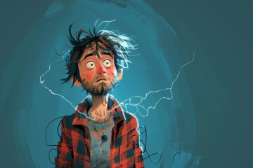 The character of a strange electrician who was struck by an electric current. illustration