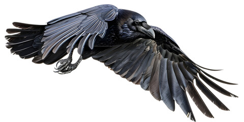 A crow flying Vulture in Flight on White Background.