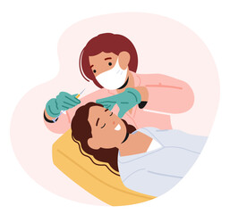 In A Chic Salon, A Skilled Cosmetologist Delicately Administers Beauty Injections To Enhance A Woman Features