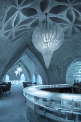 Rolgordijnen Otherworldly Beauty of an Icehotel: Sculpted Ice Furniture and Illuminated Icy Interiors © Leah