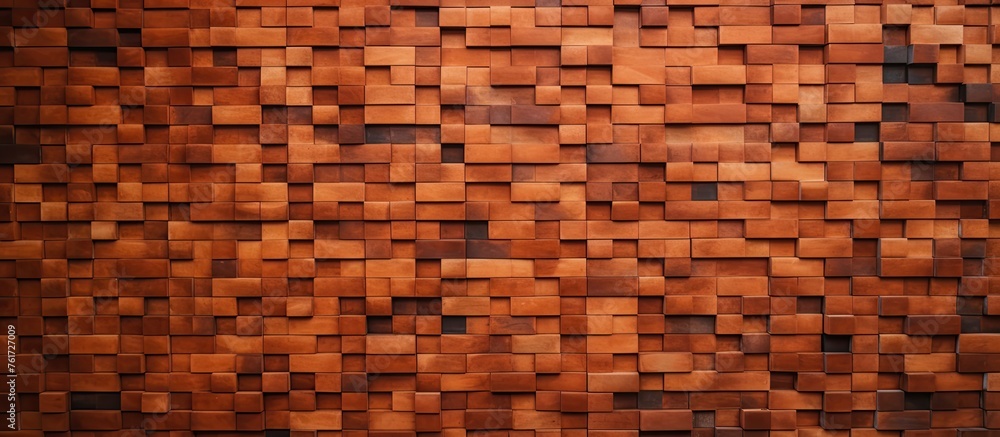 Poster a detailed closeup of a wooden wall featuring a mesmerizing pattern of brown rectangles resembling b