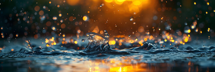 Water Flowing into the Water,
Sunset over the water nature beauty reflected in the wave generated by artificial intelligence - obrazy, fototapety, plakaty