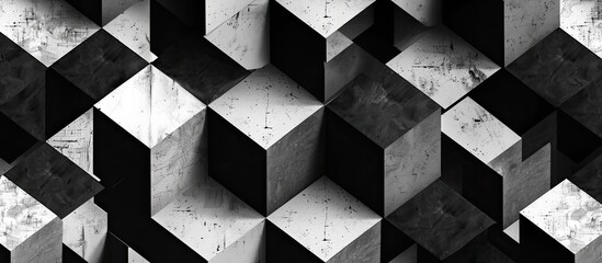 a black and white photo of a geometric pattern of cubes . High quality