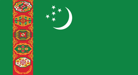 Flat Illustration of the Turkmenistan national flag. Turkmenistan flag design. 
