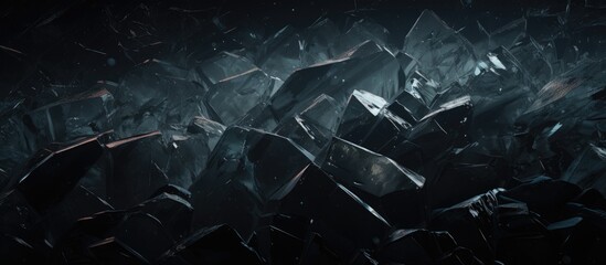 A closeup of a shattered automotive tire reflected in a piece of broken glass in a dark room, creating an electric blue pattern against the darkness