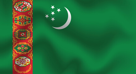 Flat Illustration of the Turkmenistan national flag. Turkmenistan flag design. Turkmenistan wave flag.
