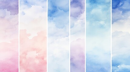 Watercolor background blue, pink, white, yellow, green backgrounds