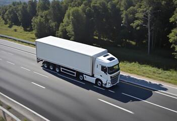 Electric truck and driverless autonomous vehicle concept. Electric vehicle trler truck. Futuristic autonomous car. Freight transportation. Logistic truck transport technology. Self driving car.