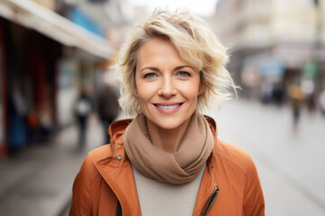 Fototapeta premium close up portrait standing in the street and happy.