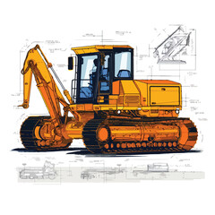 Construction vehicles blueprint stylized design 