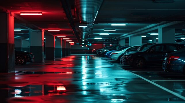 Cars in the dark parking garage