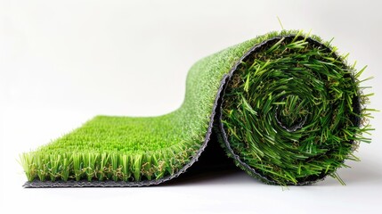 Transform your outdoor space with our rolled artificial grass carpet on a white background. Elevate your exterior design effortlessly!