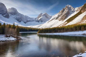 Fototapeta premium landscape snow mountain forest