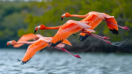 Fotobehang greater flamingo in flight © pigeon