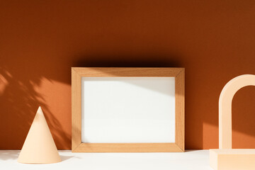 Picture frame mockup on brown background