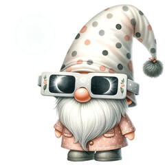 Cute Polka-Dotted Garden Gnome with Sunglasses, watching Solar Eclipse 
