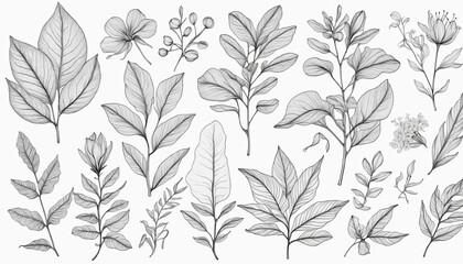 Watercolor Line Art Leaves