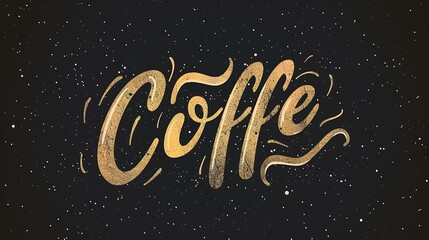**Short description**: An artistic depiction of the word "Coffee" with a glittery gold effect on a dark, starry background