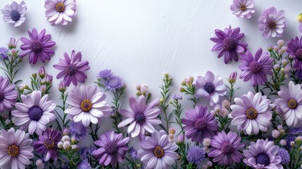 spring purple flowers on a white background, lots of empty space for text