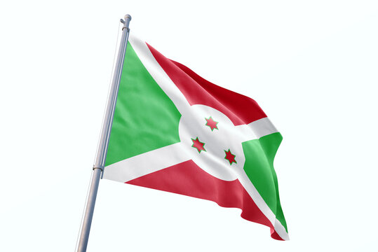 Waving flag of Burundi in white background. Burundi flag for independence day. The symbol of the state on wavy fabric.