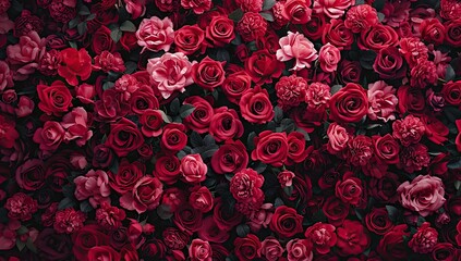 Red Roses Wall Backdrop: Beautiful Floral Garden Nature Decoration