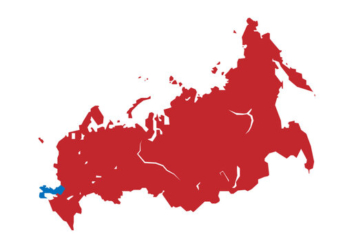 Silueta del mapa de Rusia en rojo y Ucrania en azul